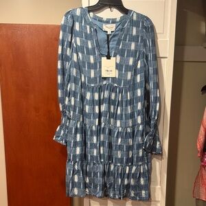 Pomander Place Blue and White Long Sleeve Dress